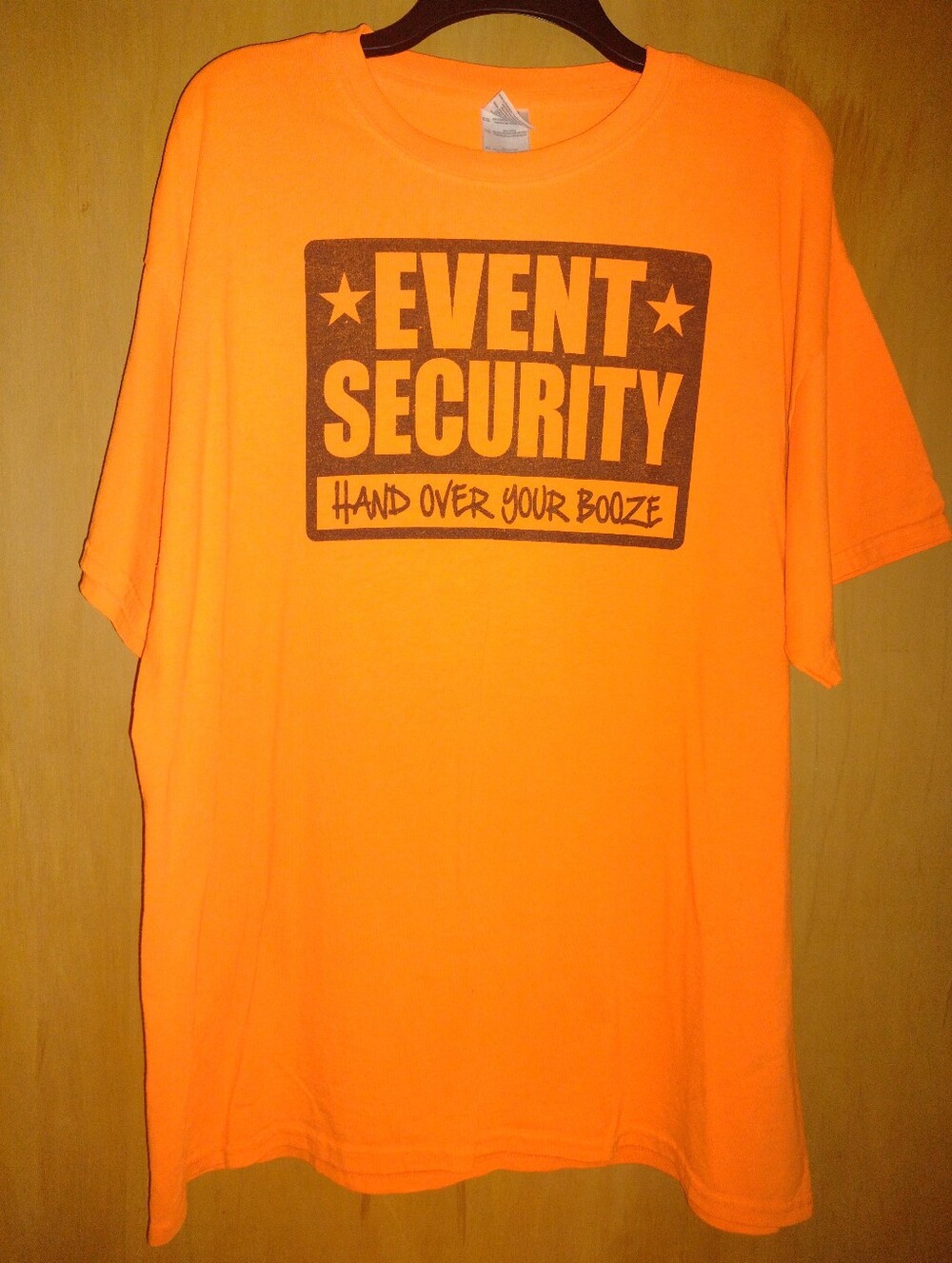 Gildan Event Security Hand Over Your Booze Orange Tee Shirt Size XL